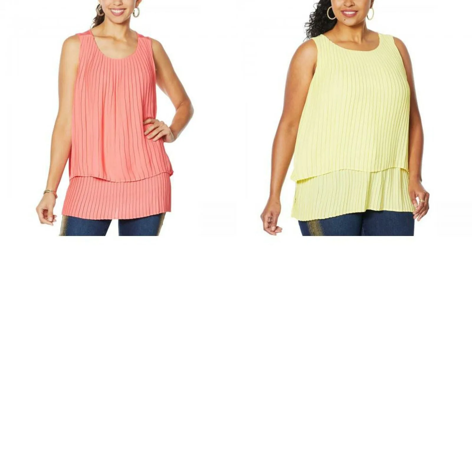 DG2 by Diane Gilman Women's Plus Size Front Pleated Mixed Media Tank Top