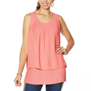 DG2 by Diane Gilman Women's Plus Size Front Pleated Mixed Media Tank Top