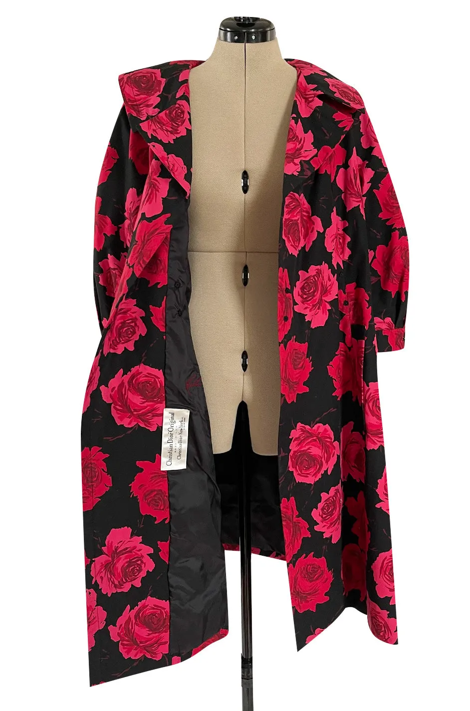 Documented 1962 Marc Bohan for Christian Dior Rose Printed Coated Cotton Raincoat