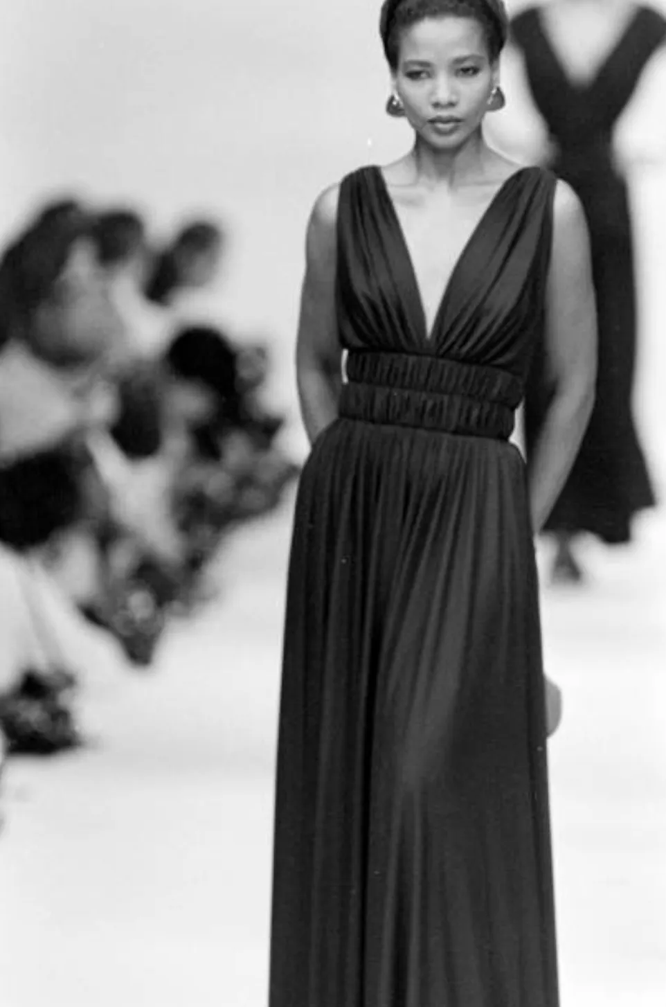 Documented Spring 1986 Yves Saint Laurent Runway Black Jersey Plunge Dress