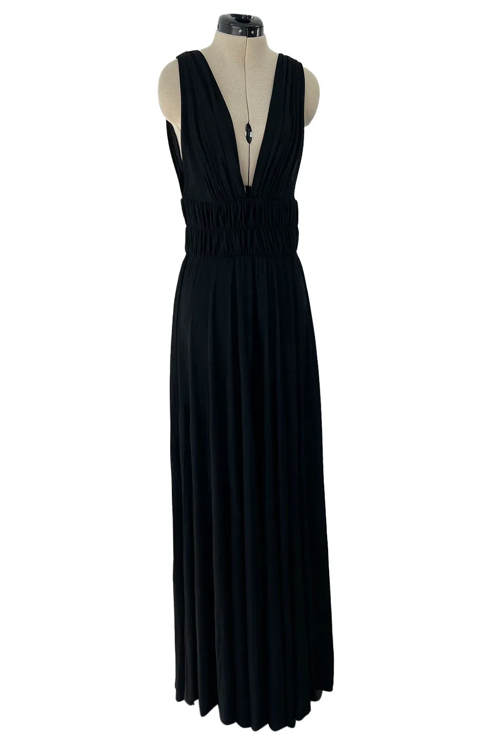 Documented Spring 1986 Yves Saint Laurent Runway Black Jersey Plunge Dress