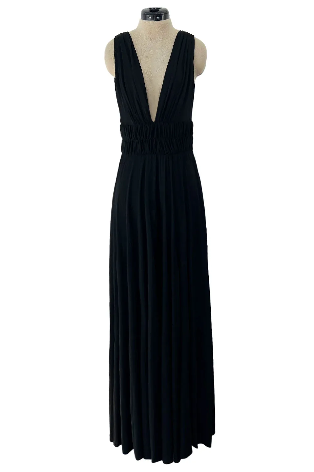 Documented Spring 1986 Yves Saint Laurent Runway Black Jersey Plunge Dress