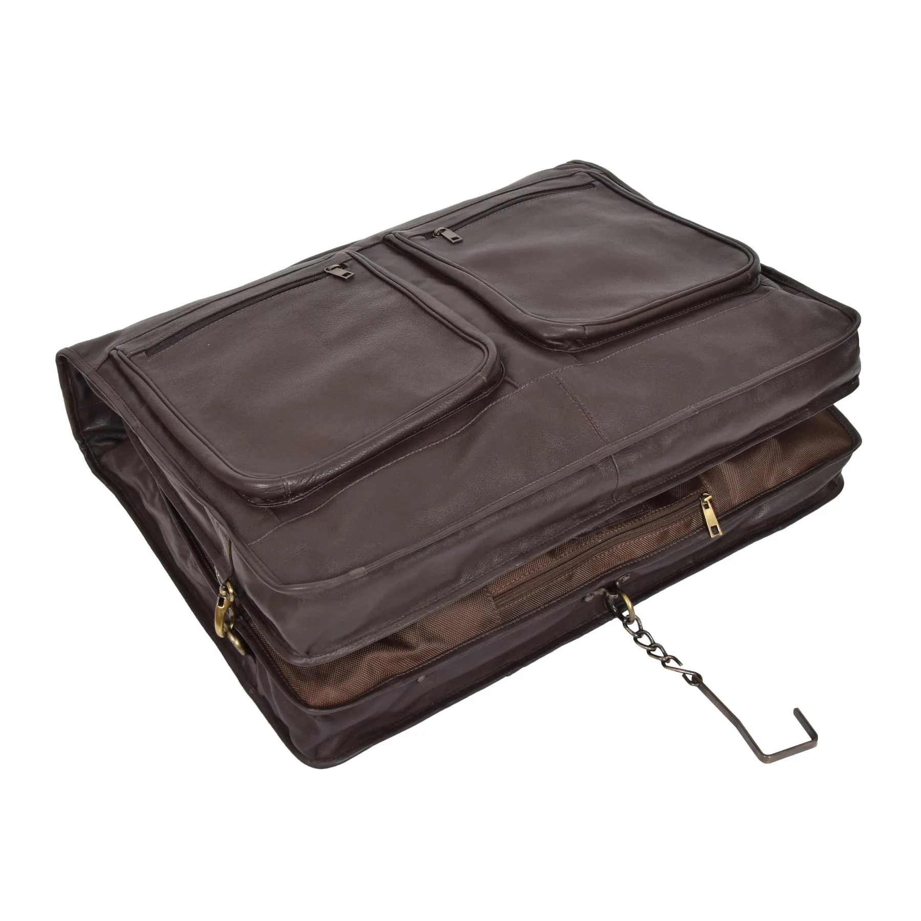 DR315 Genuine Luxury Leather Suit Garment Dress Carriers Brown