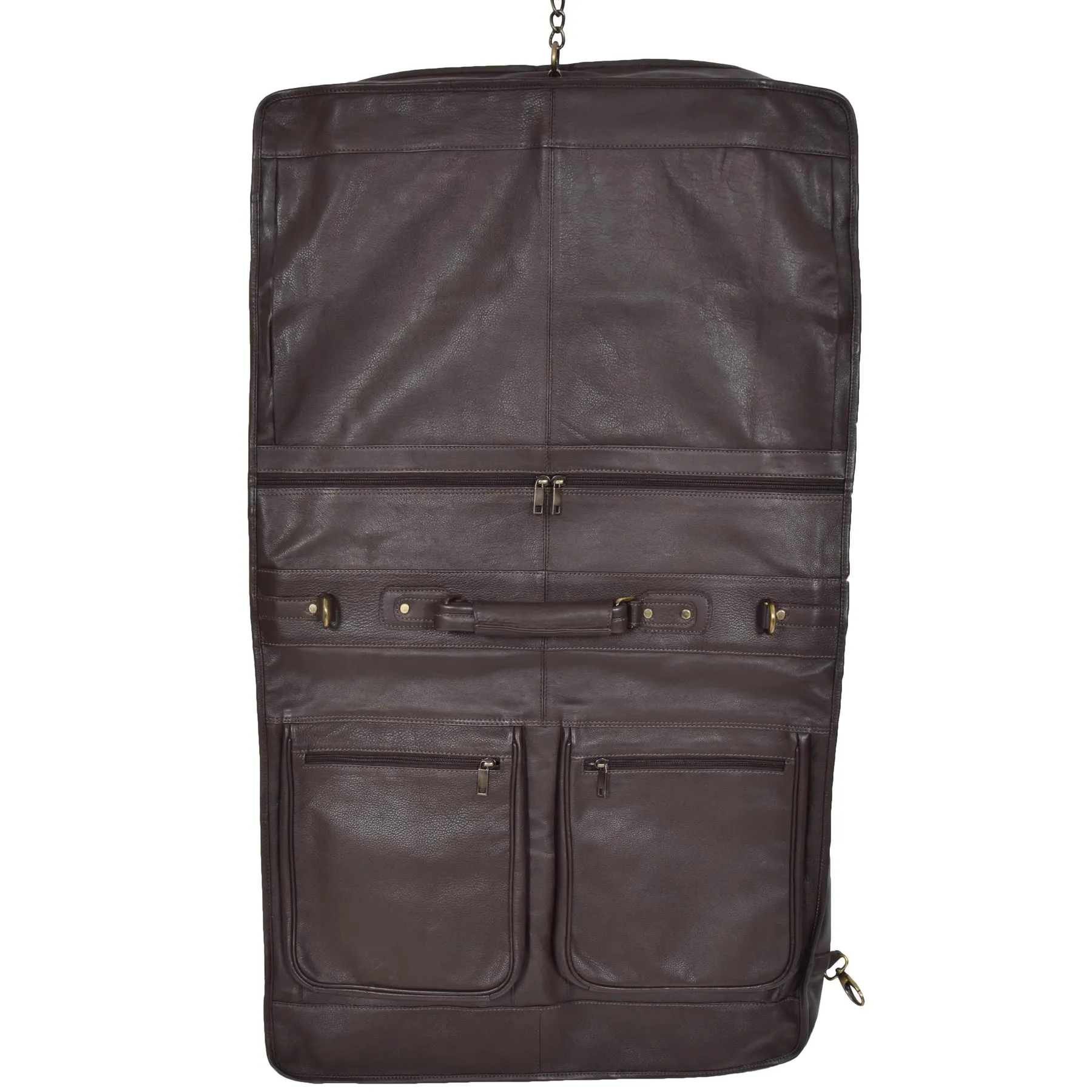 DR315 Genuine Luxury Leather Suit Garment Dress Carriers Brown