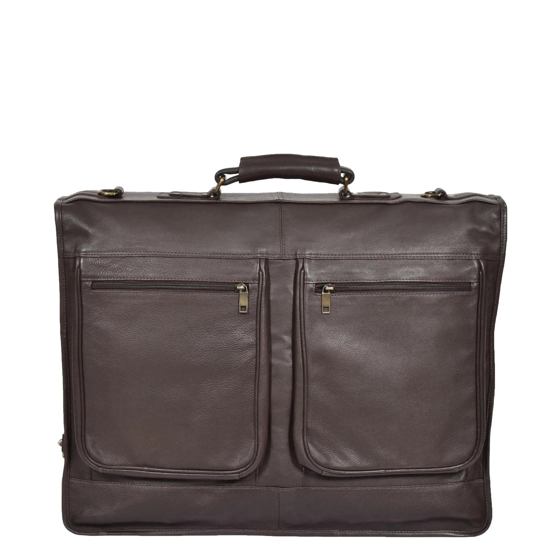 DR315 Genuine Luxury Leather Suit Garment Dress Carriers Brown