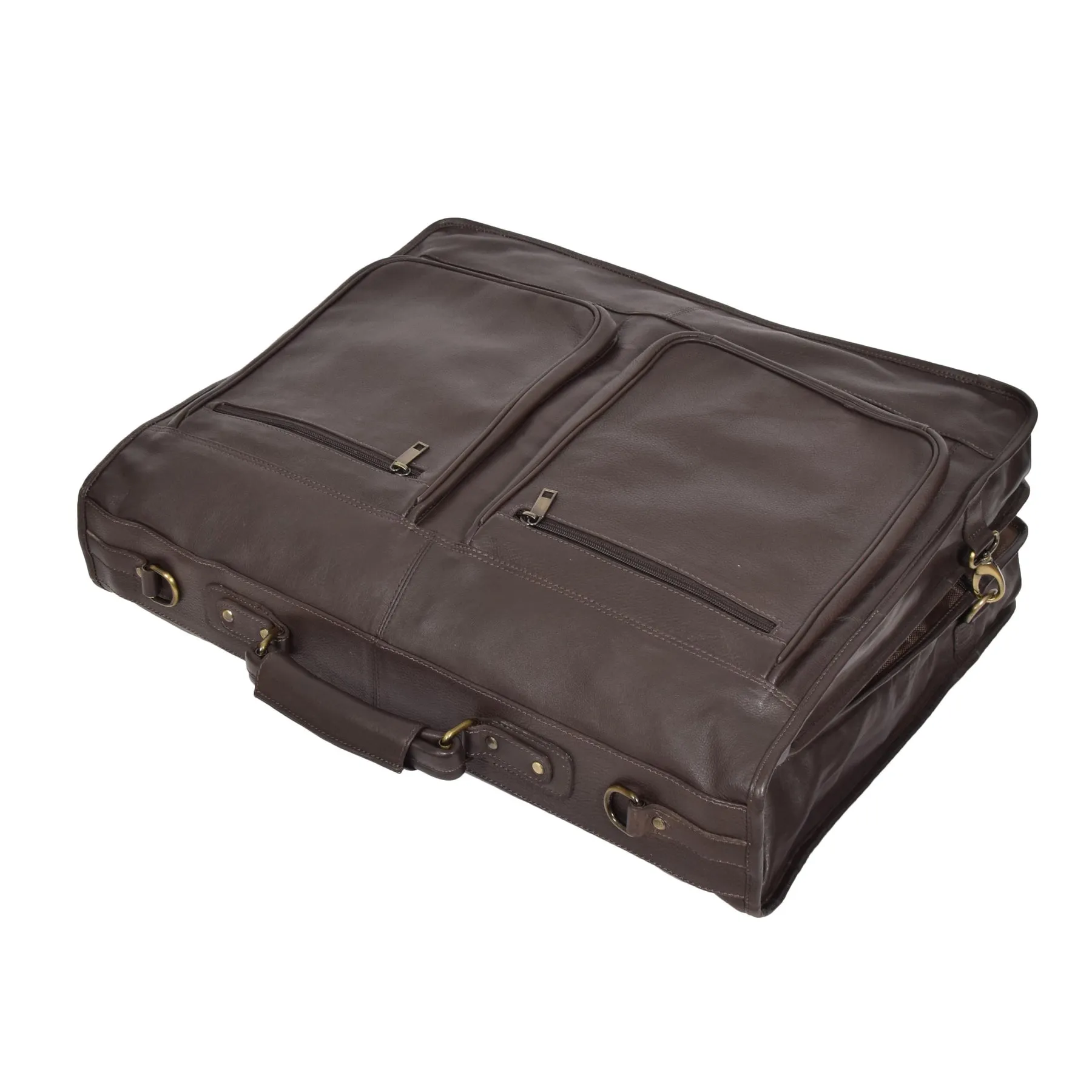 DR315 Genuine Luxury Leather Suit Garment Dress Carriers Brown