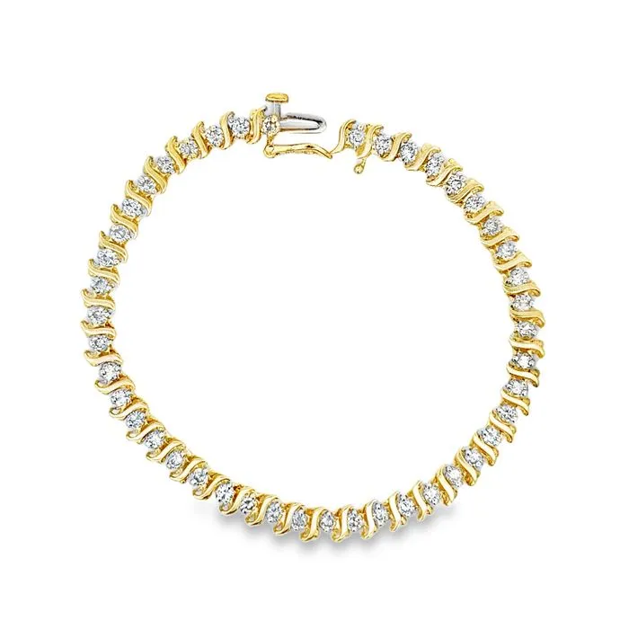 Estate 7" Diamond S-Link Straightline Bracelet in 14K Yellow Gold