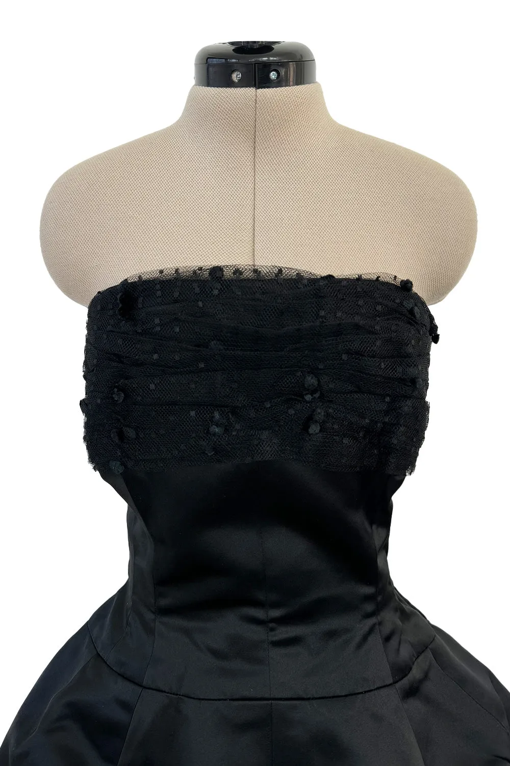 Extraordinary Winter 1954 Cristobal Balenciaga Haute Couture Strapless Black Silk Dress w Lace Bodice