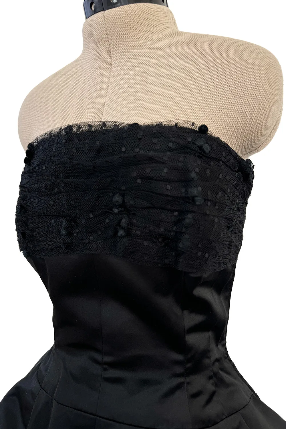 Extraordinary Winter 1954 Cristobal Balenciaga Haute Couture Strapless Black Silk Dress w Lace Bodice