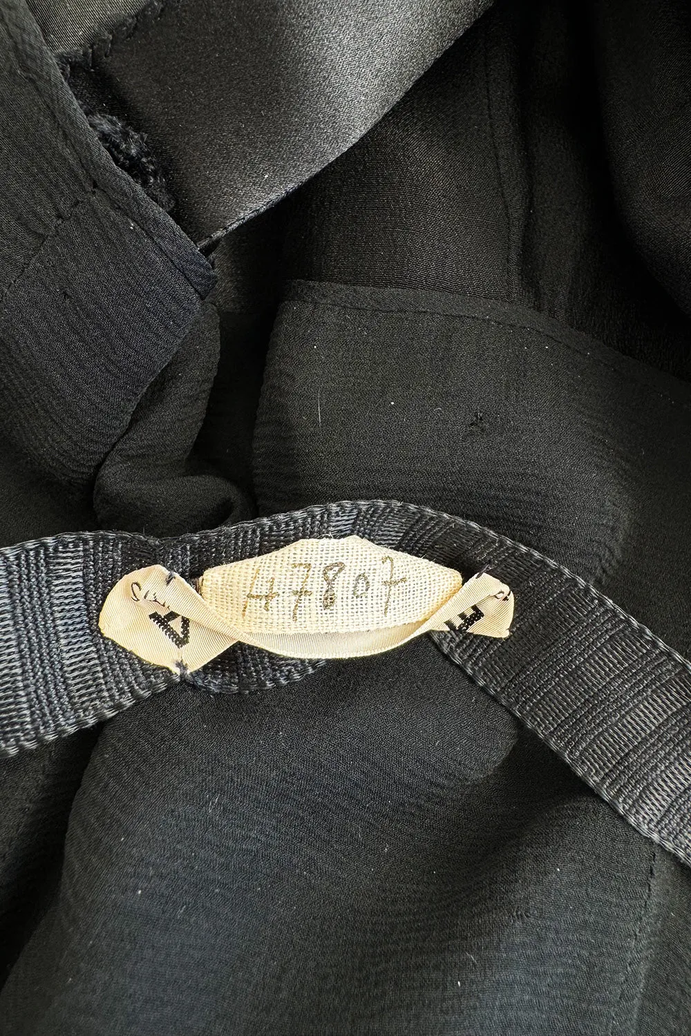 Extraordinary Winter 1954 Cristobal Balenciaga Haute Couture Strapless Black Silk Dress w Lace Bodice