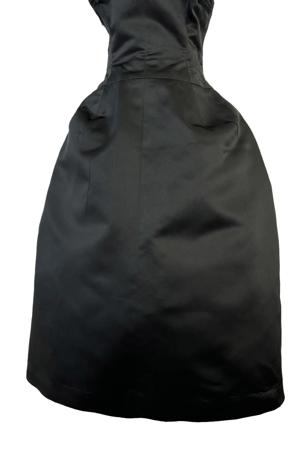 Extraordinary Winter 1954 Cristobal Balenciaga Haute Couture Strapless Black Silk Dress w Lace Bodice