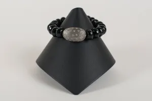 Faceted Black Onyx Rondelle with White Topaz and Sterling  Focal Bead