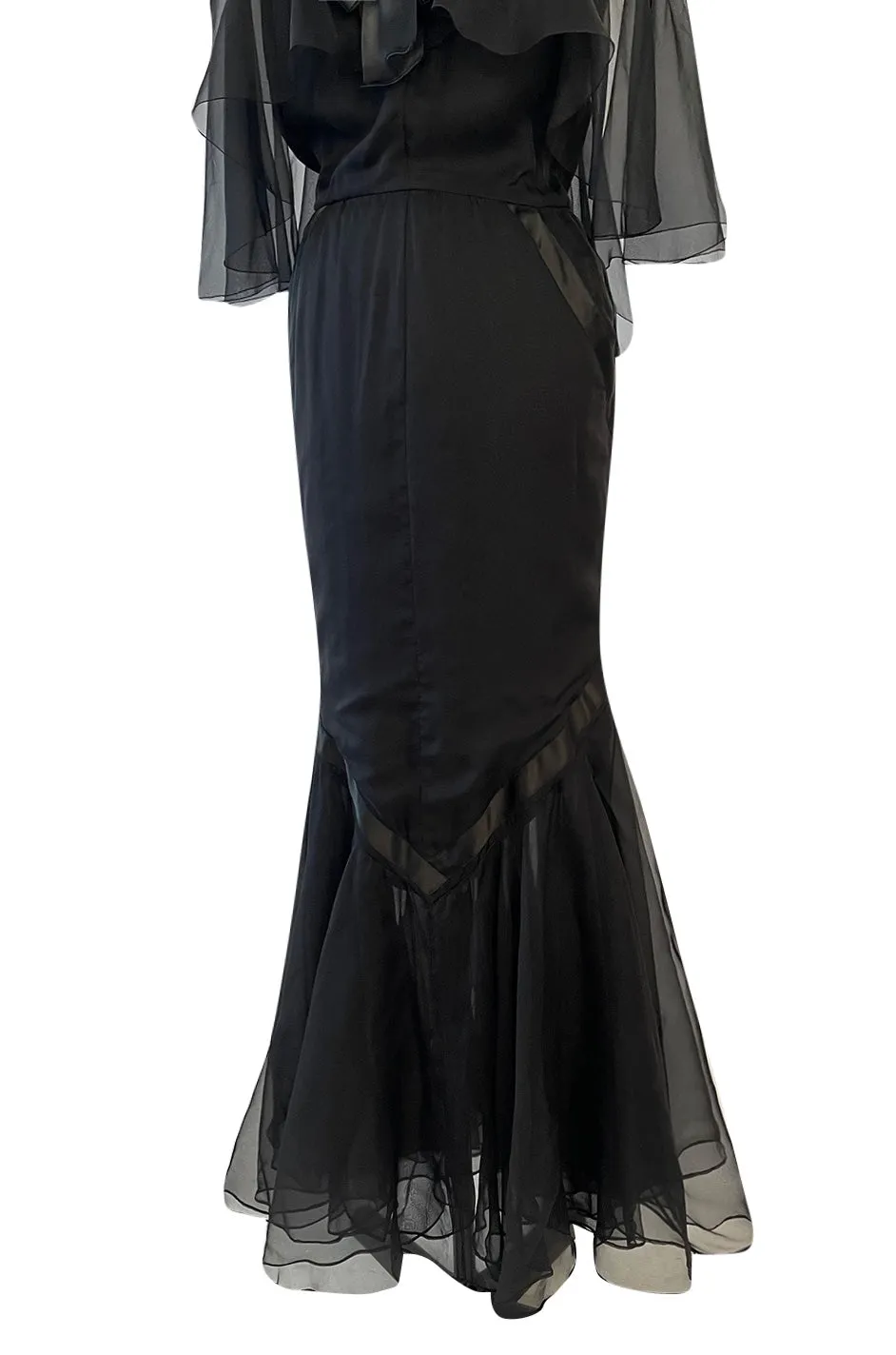 First RTW Collection Fall 1983 Chanel by Karl Lagerfeld Black Caped Bodice Silk Chiffon Dress