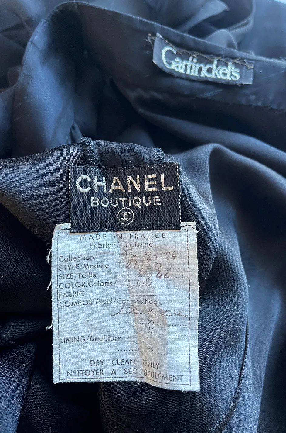 First RTW Collection Fall 1983 Chanel by Karl Lagerfeld Black Caped Bodice Silk Chiffon Dress