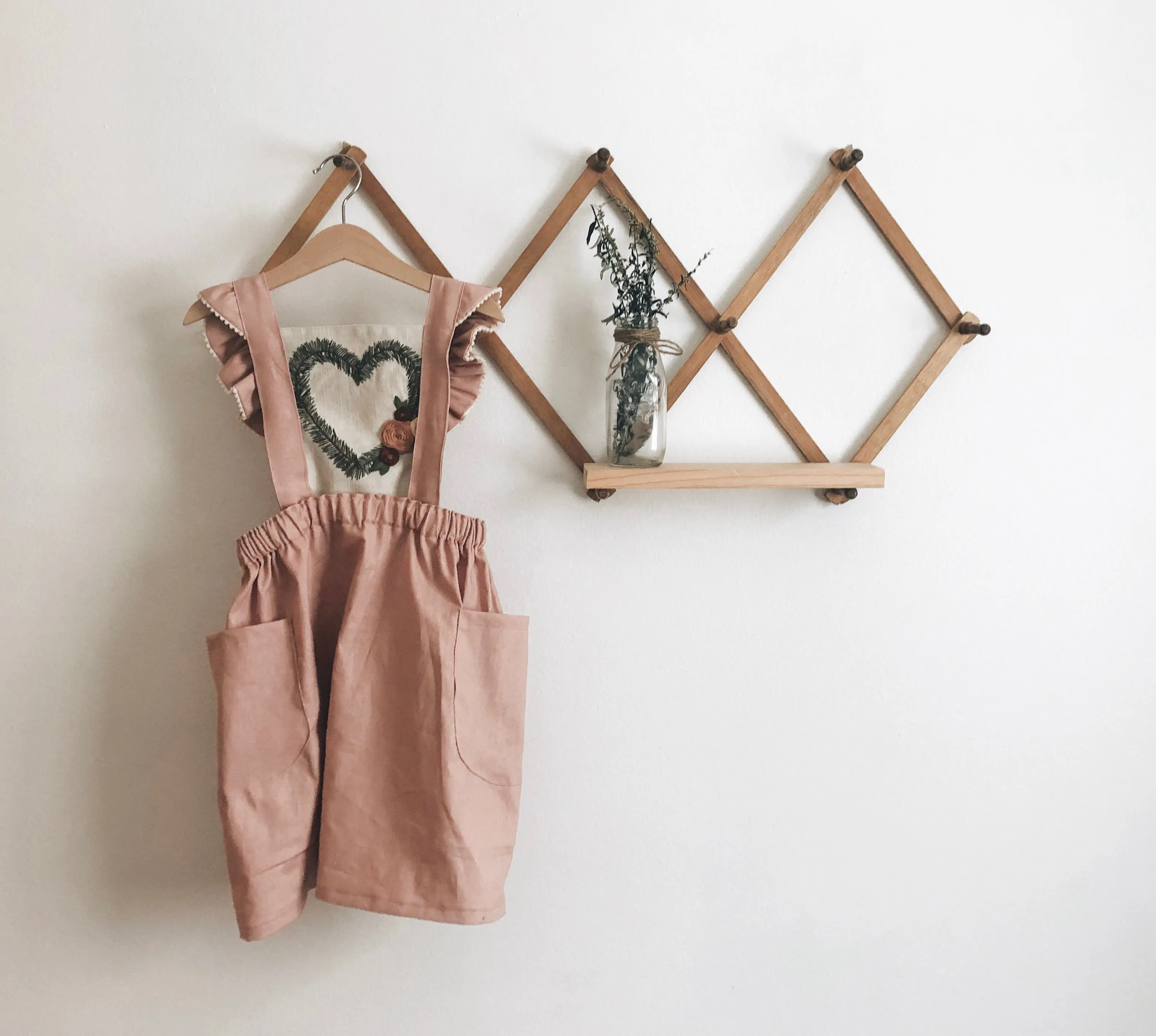 Floral Heart Hand Embroidered 3 Piece Pinafore