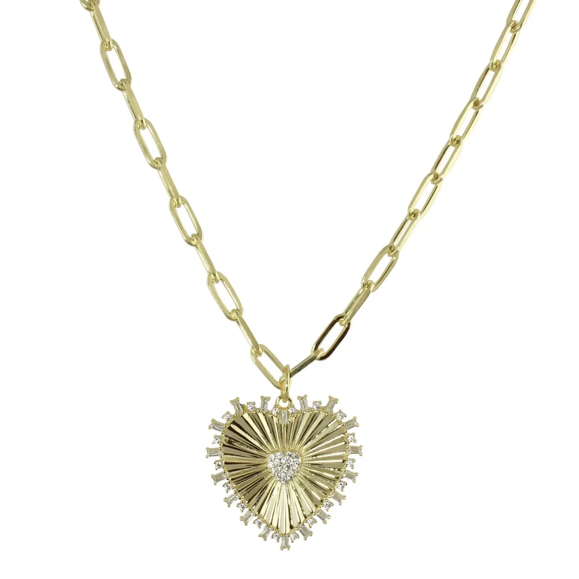 FLUTED HEART PAPERCLIP NECKLACE
