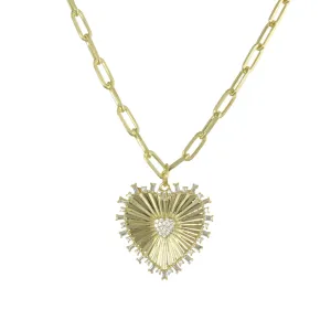 FLUTED HEART PAPERCLIP NECKLACE