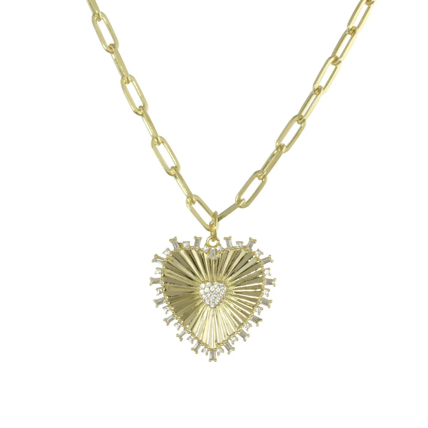 FLUTED HEART PAPERCLIP NECKLACE