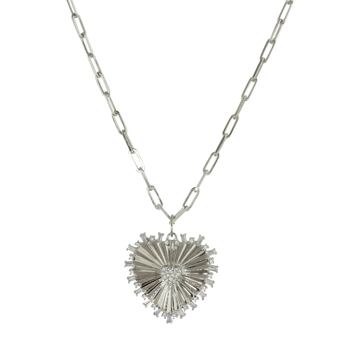 FLUTED HEART PAPERCLIP NECKLACE