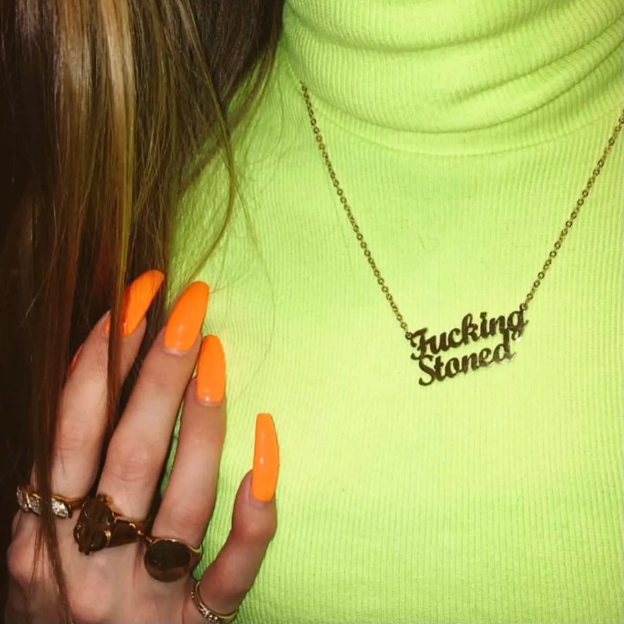 Fucking Stoned Statement Necklace - Gold