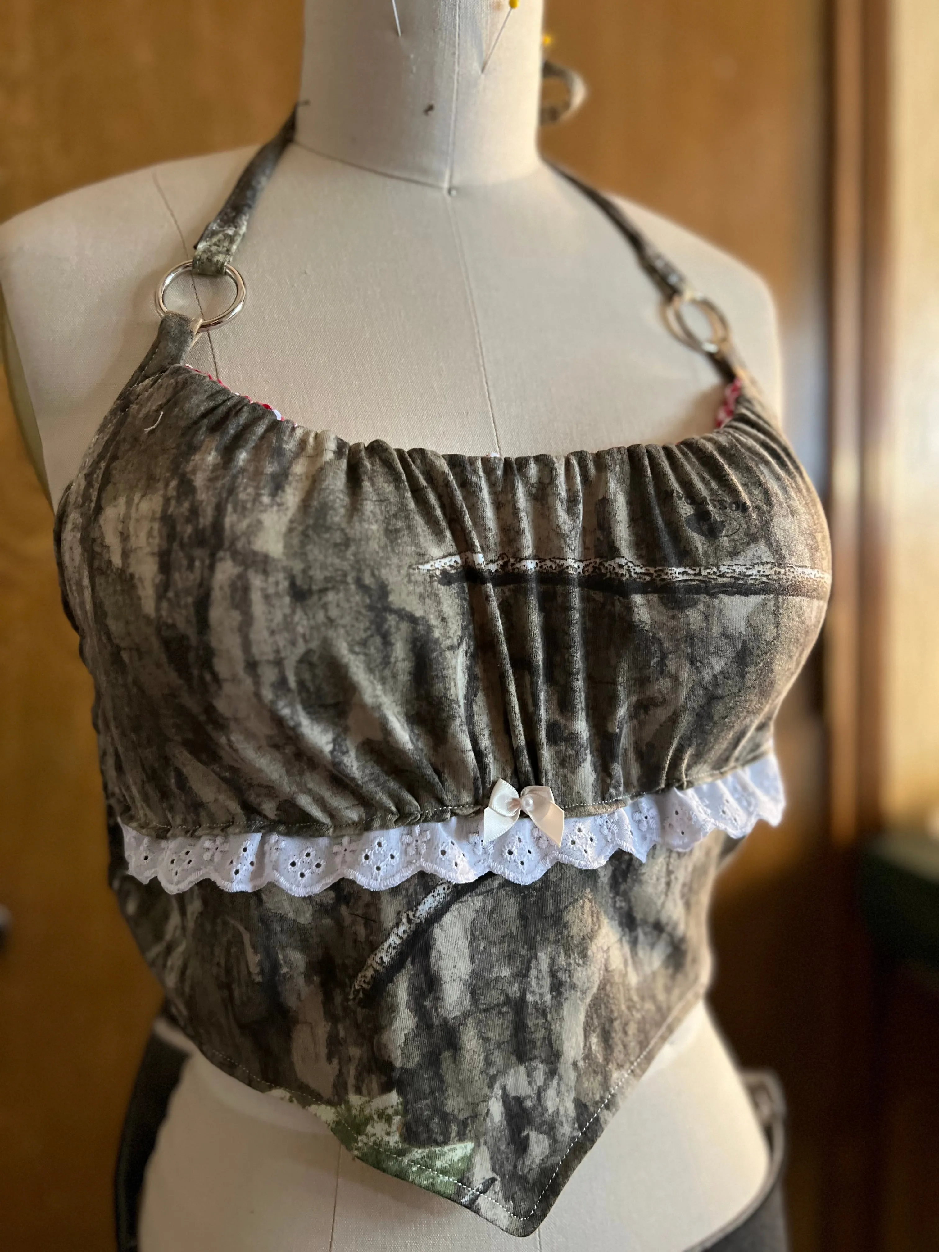 Gathered Camo Halter Top