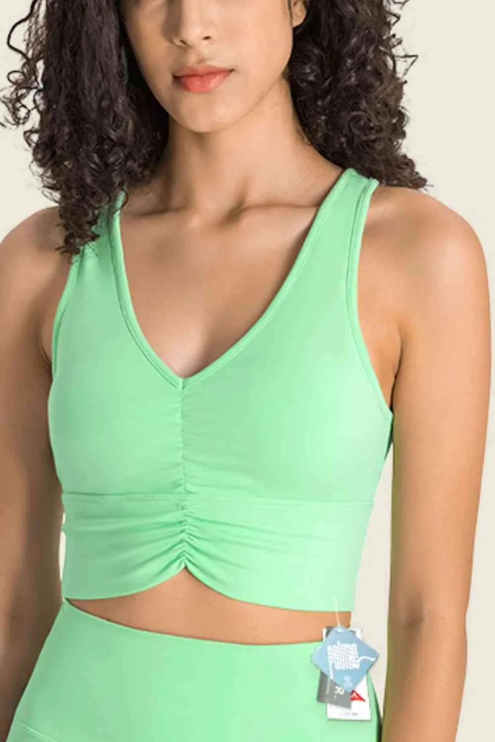 Gathered Detail Halter Neck Sports Bra