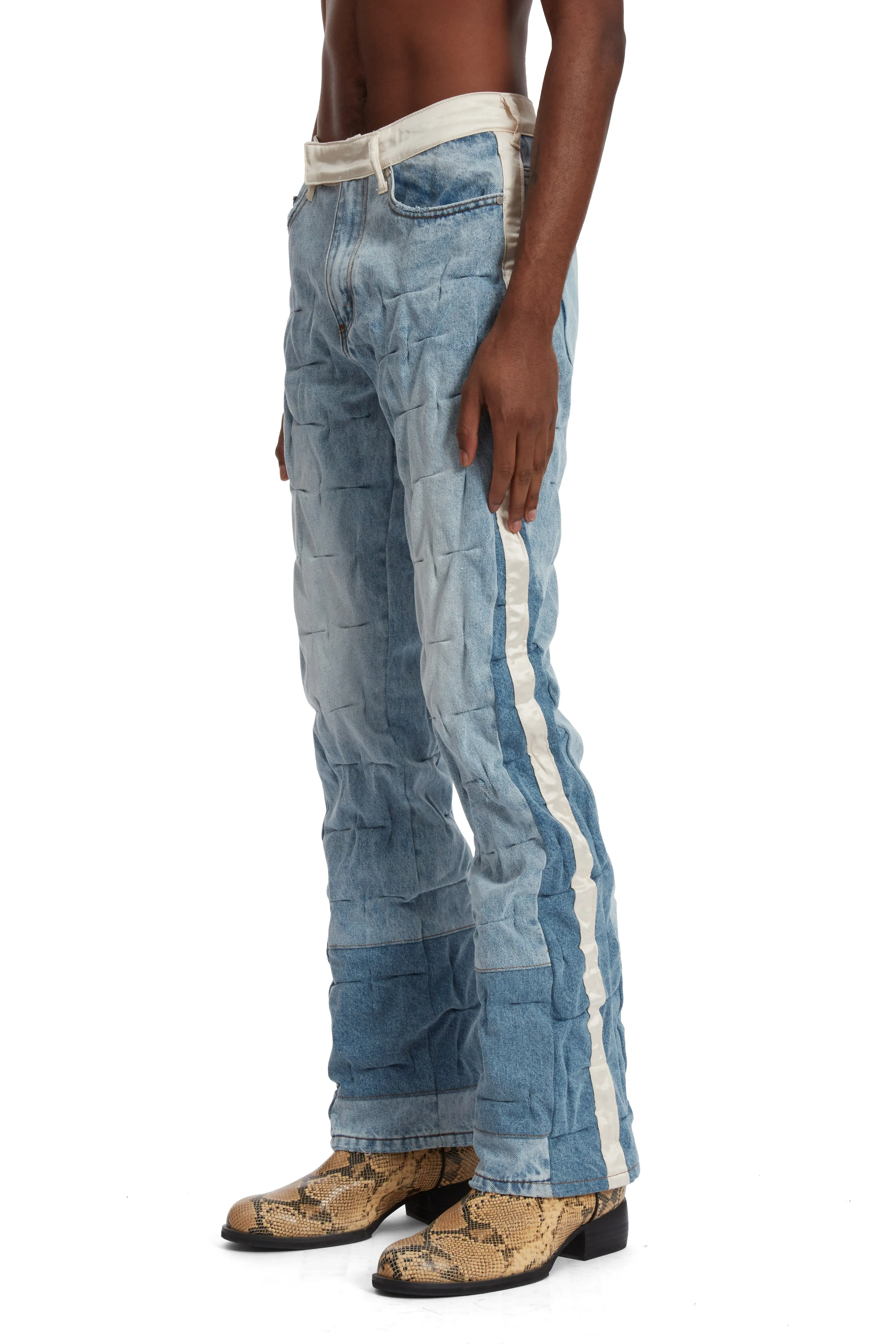 GATHERED TUXEDO DENIM PANT