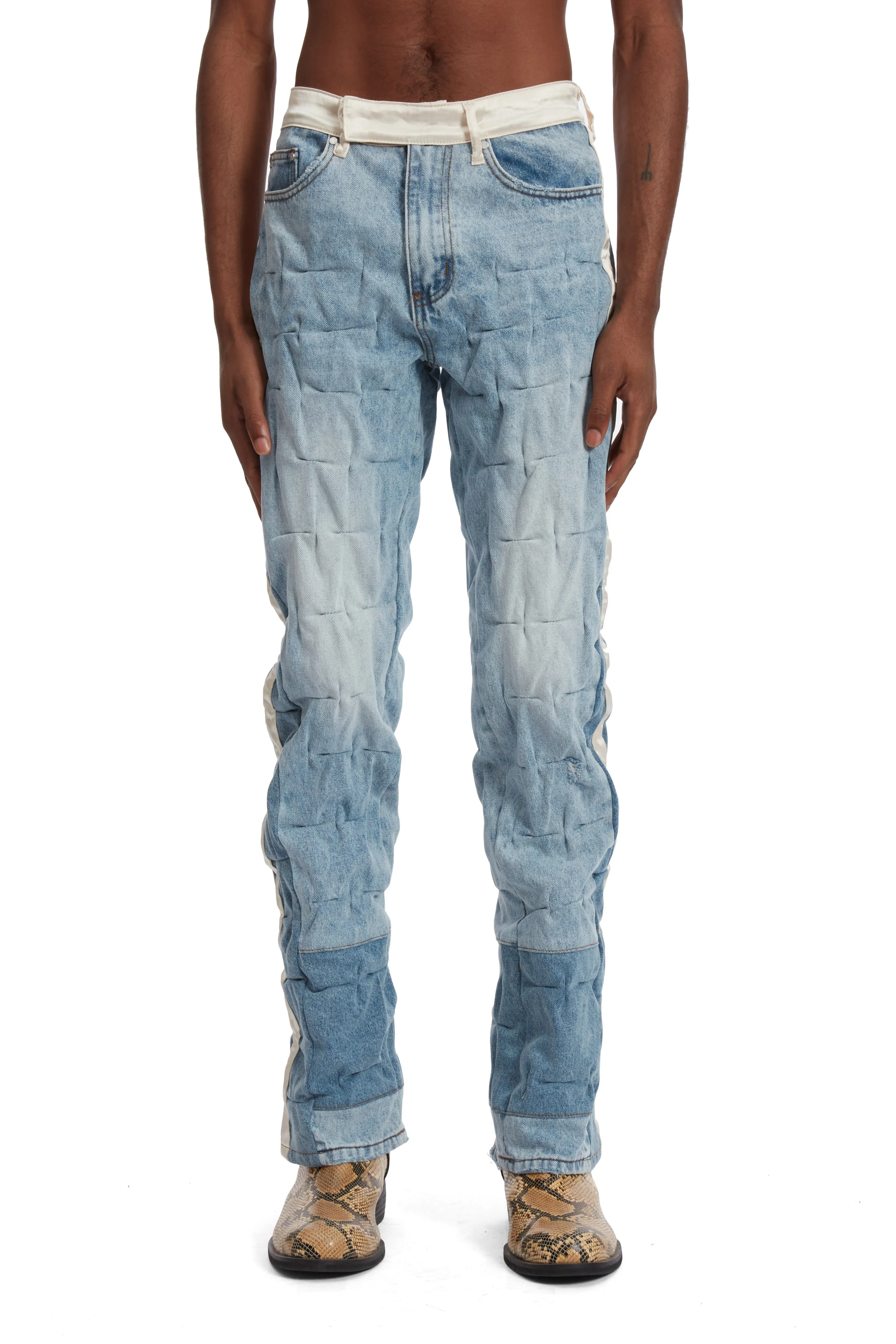 GATHERED TUXEDO DENIM PANT