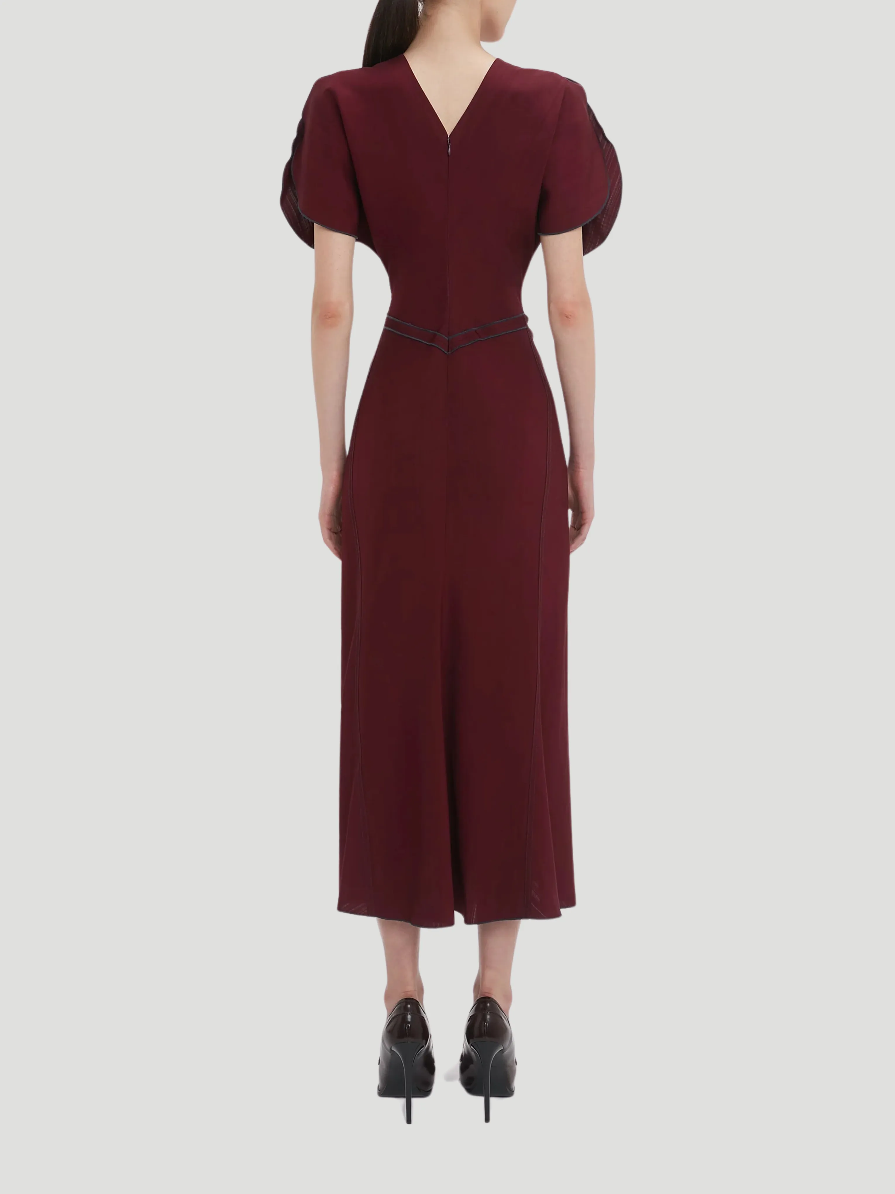 Gathered Waist Midi Dress in Port