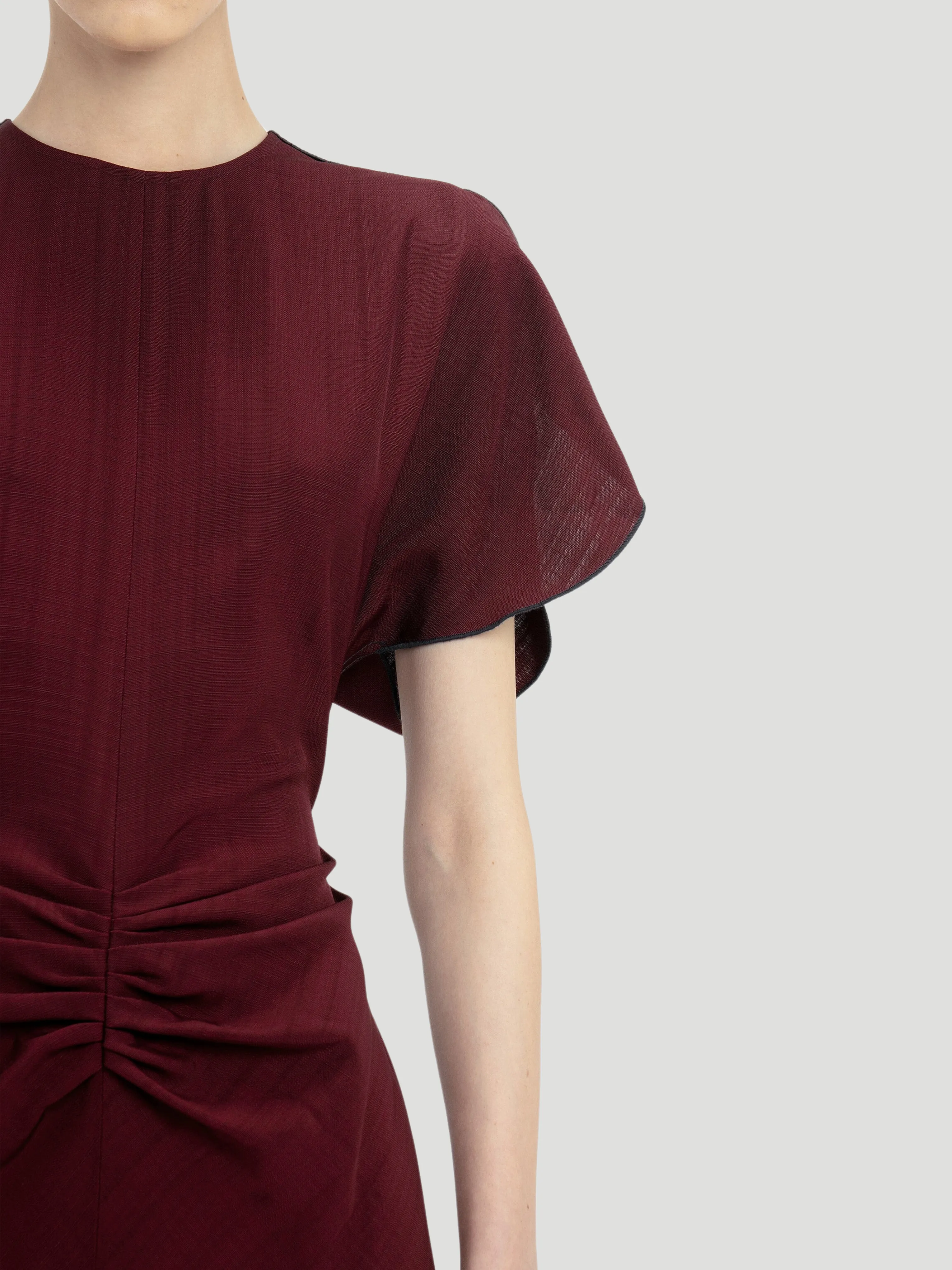 Gathered Waist Midi Dress in Port