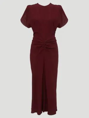 Gathered Waist Midi Dress in Port