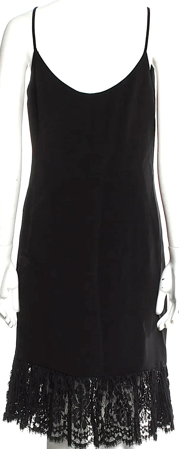 GENNY ITALY. Black Silk Blend Lace/Pleated Accents Dress