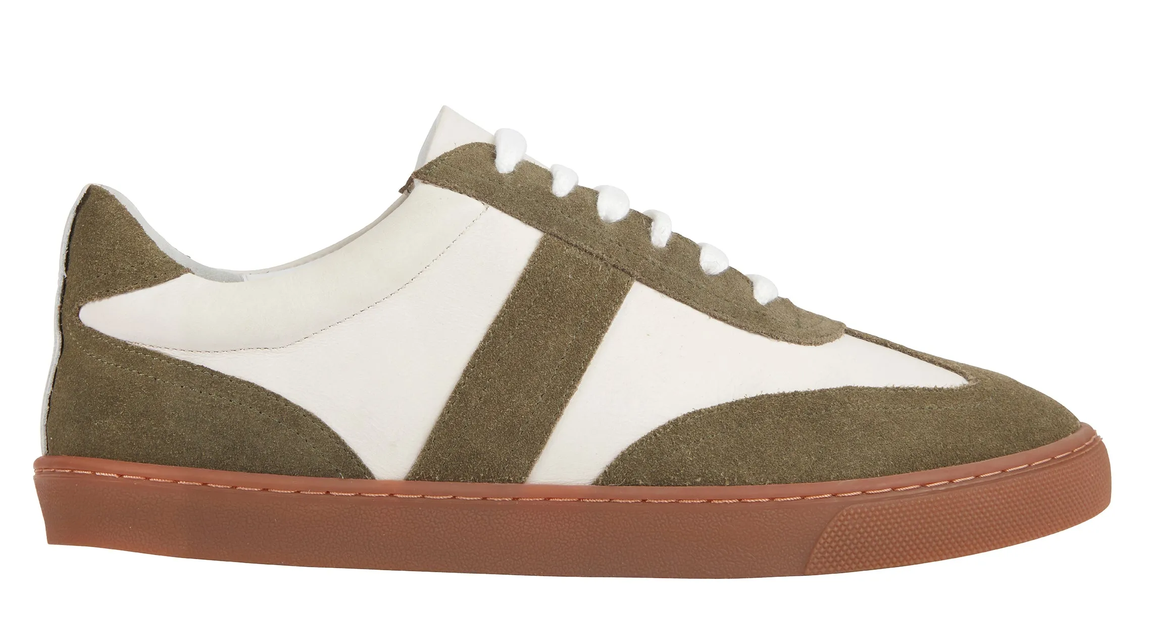 Gigi Leather Trainer - Ivory/Olive Green