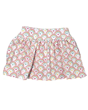 Girls Gathered Skort - Rainbow & Heart Print