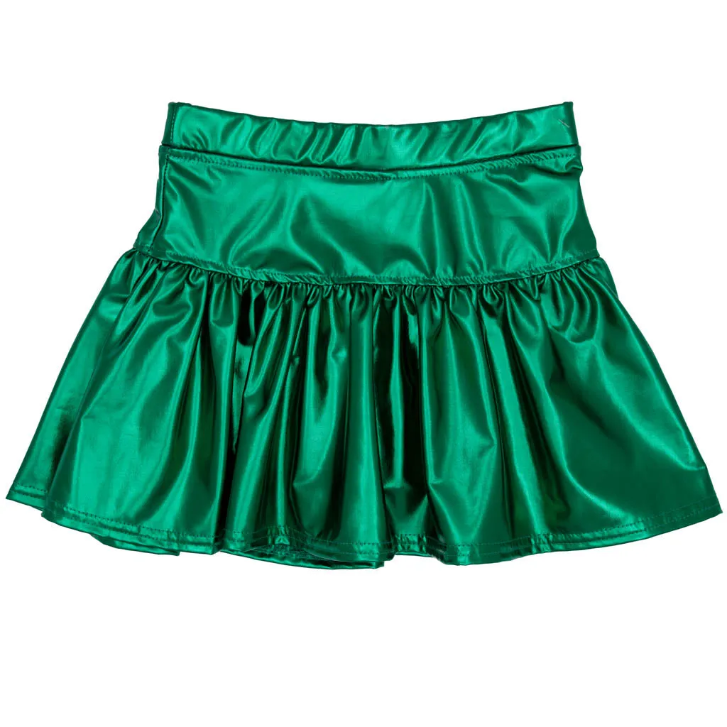 Girls Metallic Gathered Skort - Green