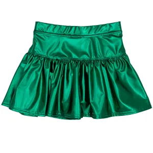 Girls Metallic Gathered Skort - Green