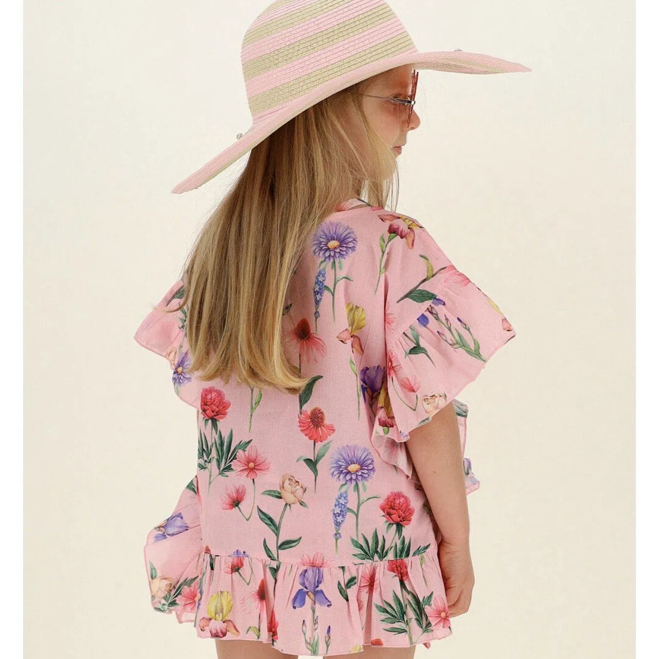 Girls Pink Floral Kaftan