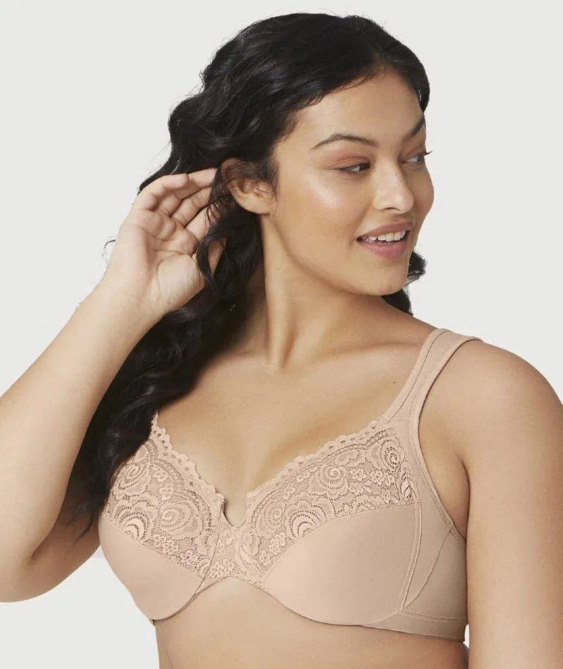 Glamorise Low Cut WonderWire Lace Bra - Cafe