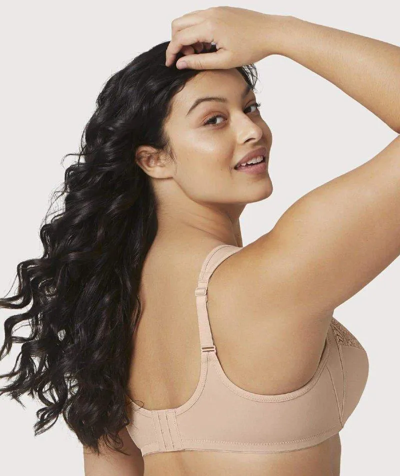 Glamorise Low Cut WonderWire Lace Bra - Cafe