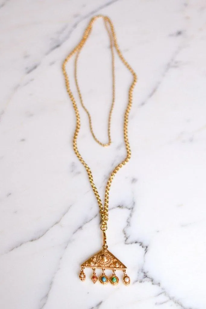 Goldette Etruscan Charm Statement Necklace