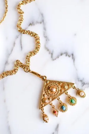 Goldette Etruscan Charm Statement Necklace