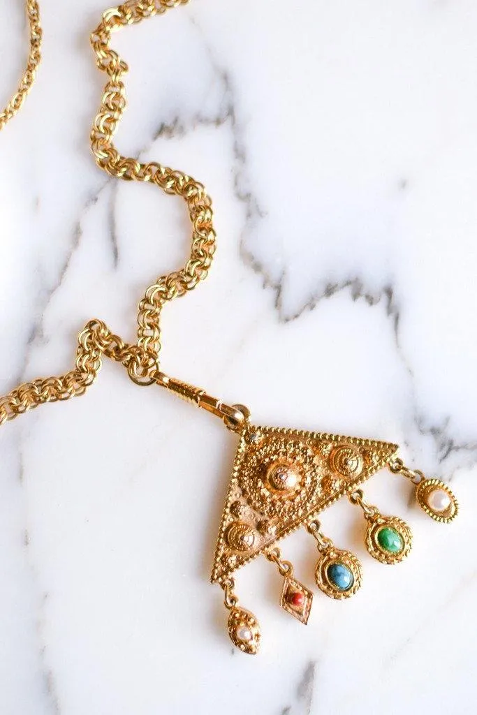 Goldette Etruscan Charm Statement Necklace