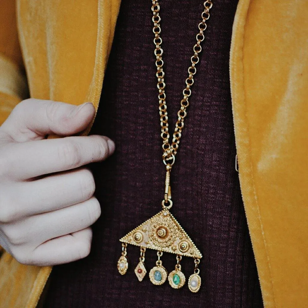 Goldette Etruscan Charm Statement Necklace