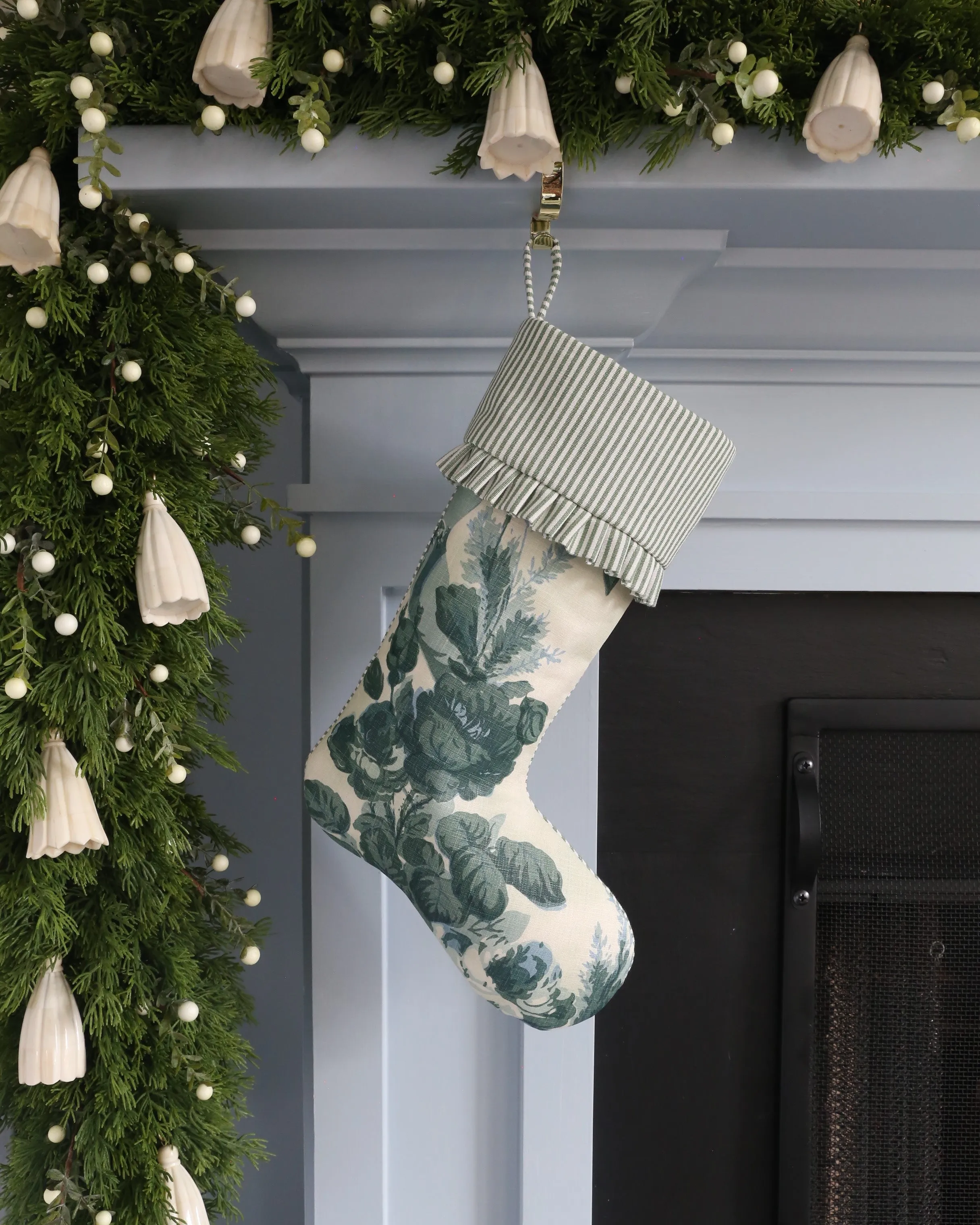 Grace Cyan Stocking with Ticking Ruffles