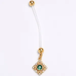 Green Clear Gem Bioplast Royal Beauty PTFE Dangle Pregnancy Belly Ring