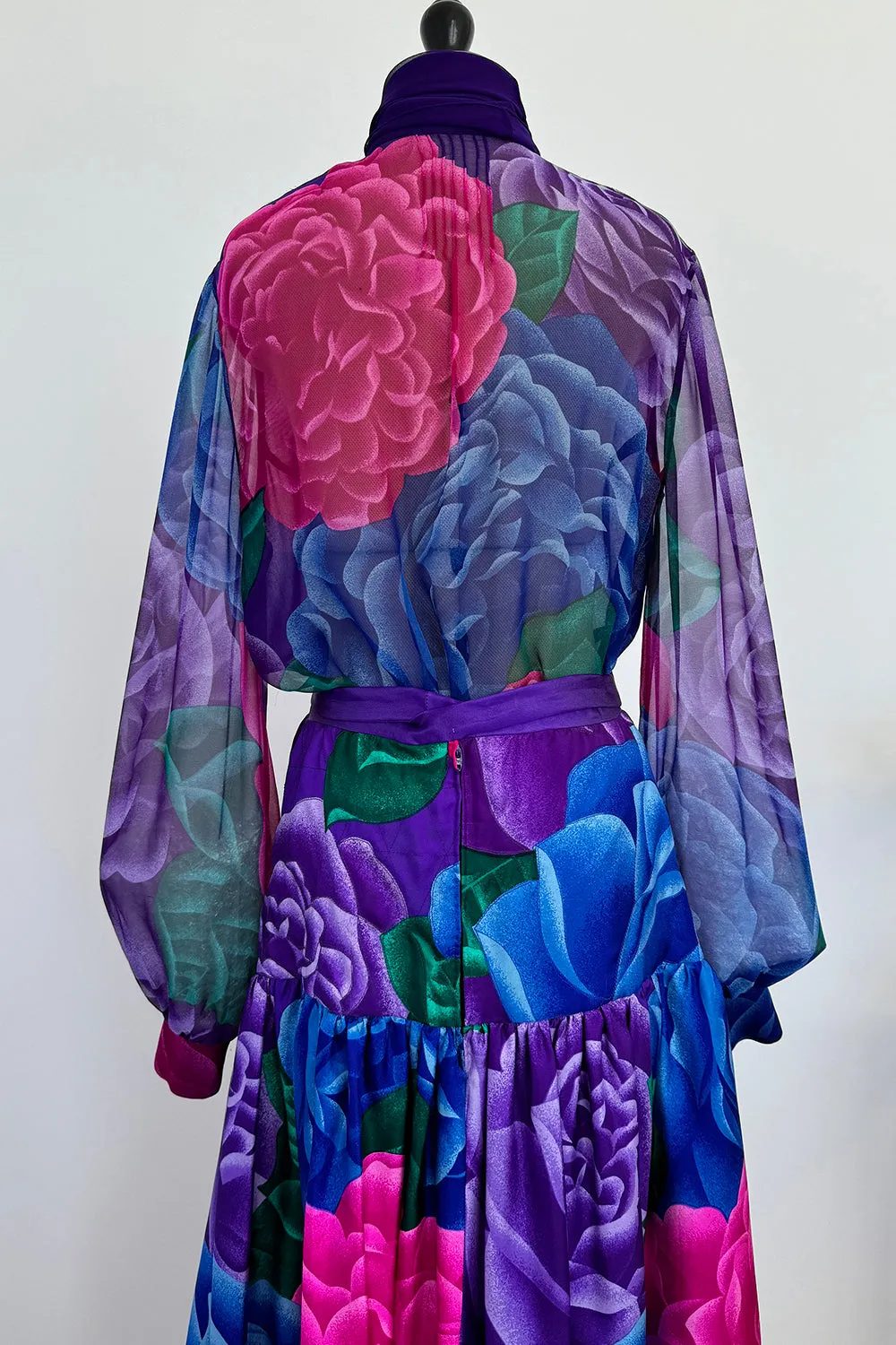 Hanae Mori Fall 1977 Purple Floral Three Piece Skirt, Top & Jacket Set