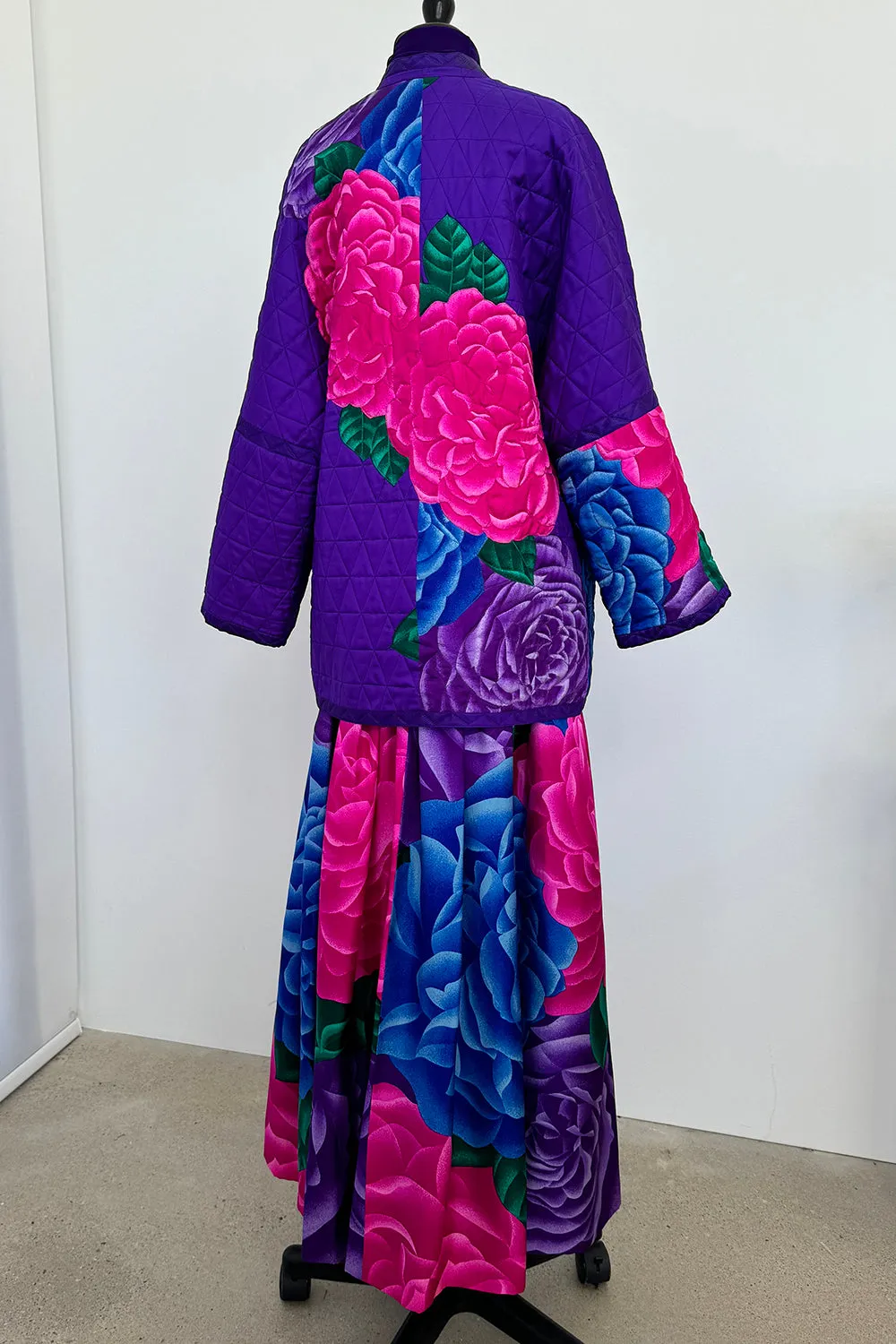 Hanae Mori Fall 1977 Purple Floral Three Piece Skirt, Top & Jacket Set
