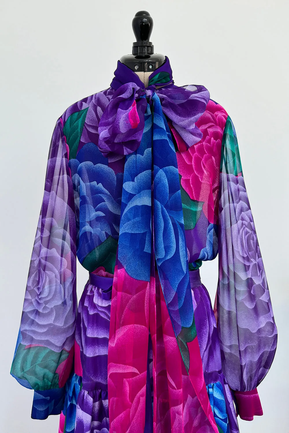 Hanae Mori Fall 1977 Purple Floral Three Piece Skirt, Top & Jacket Set