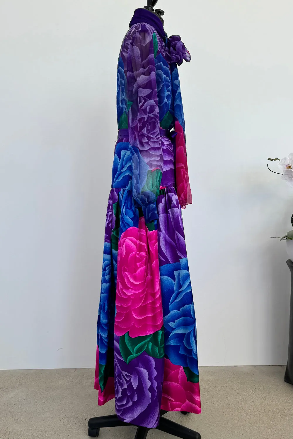 Hanae Mori Fall 1977 Purple Floral Three Piece Skirt, Top & Jacket Set