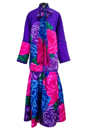 Hanae Mori Fall 1977 Purple Floral Three Piece Skirt, Top & Jacket Set